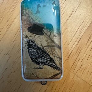 Handmade, Raven, domino Pendant with Blue and Brown Design